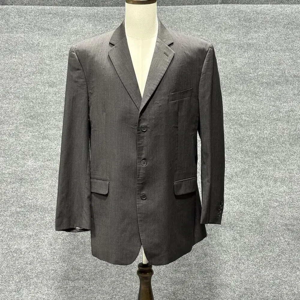 Calvin Klein Blazer Mens 46L Gray 100% Wool 3 Button Notch Lapel Sport Coat